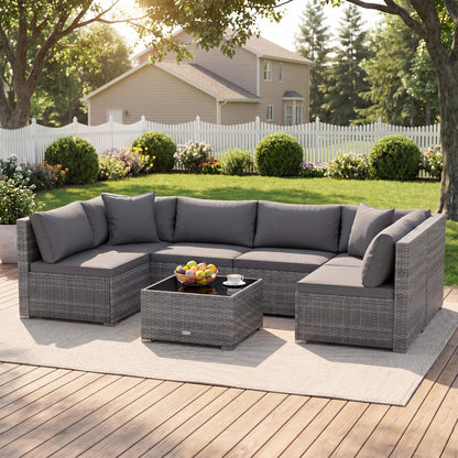7-Piece Patio Rattan Furniture Set, Sectional Sofa, Gray Outdoor Sectionals at Gallery Canada