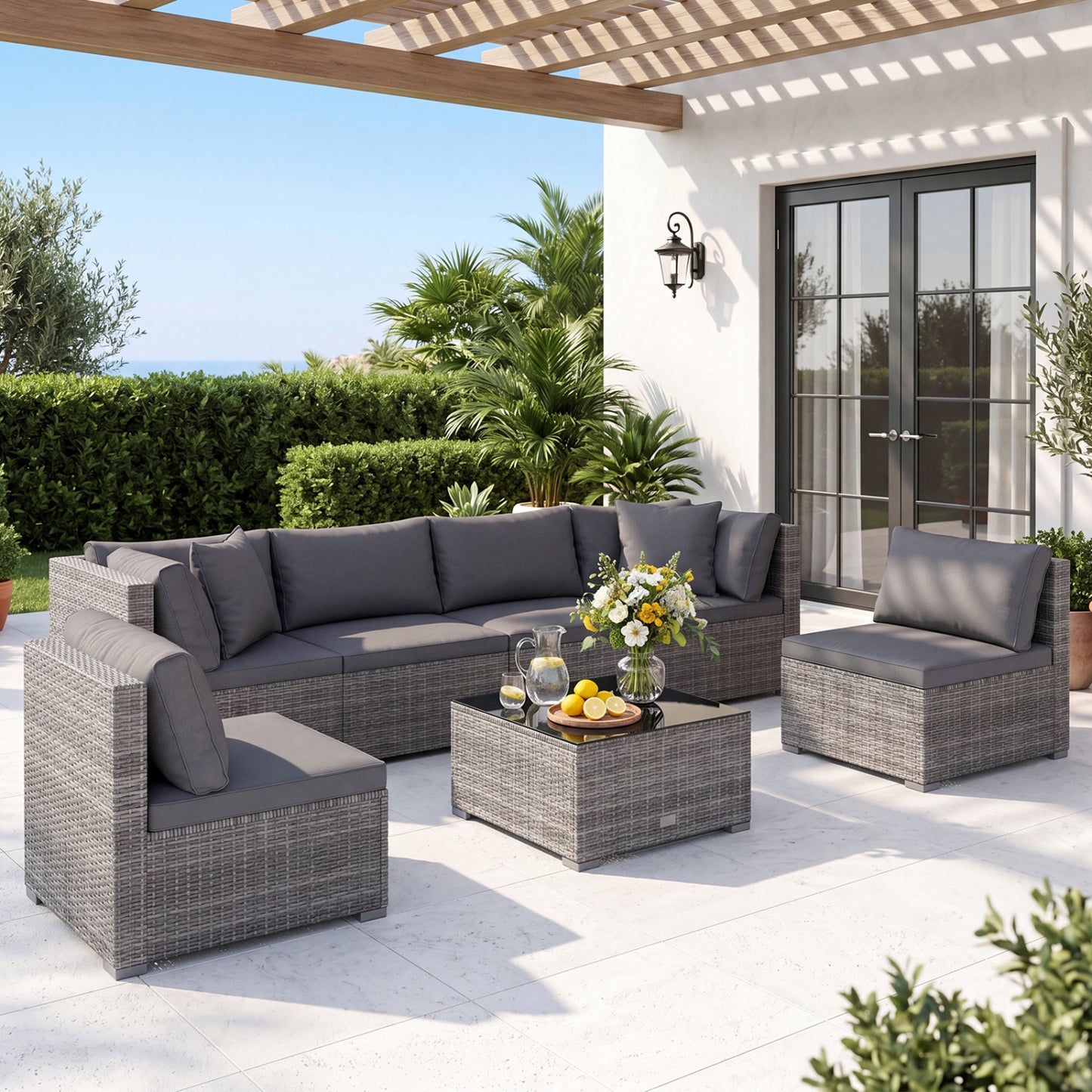 7-Piece Patio Rattan Furniture Set, Sectional Sofa, Gray Outdoor Sectionals at Gallery Canada