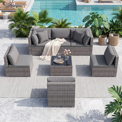 7-Piece Patio Rattan Furniture Set, Sectional Sofa, Gray Outdoor Sectionals at Gallery Canada