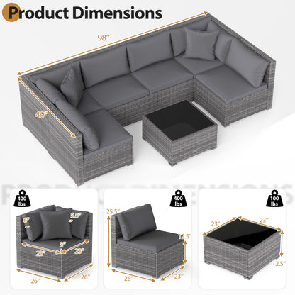 7-Piece Patio Rattan Furniture Set, Sectional Sofa, Gray Outdoor Sectionals at Gallery Canada