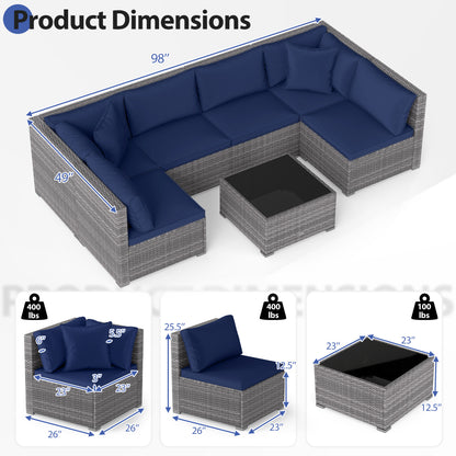 7-Piece Patio Rattan Furniture Set, Sectional Sofa, Navy Outdoor Sectionals at Gallery Canada