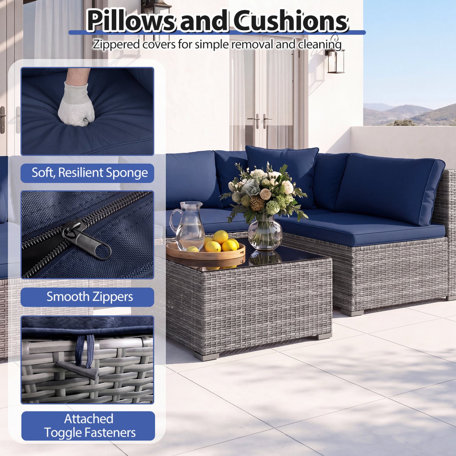 7-Piece Patio Rattan Furniture Set, Sectional Sofa, Navy Outdoor Sectionals at Gallery Canada