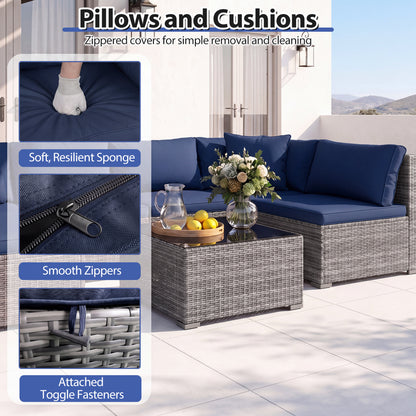 7-Piece Patio Rattan Furniture Set, Sectional Sofa, Navy Outdoor Sectionals at Gallery Canada