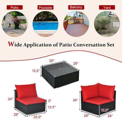 7-Piece Wicker Sectional Sofa Set, Tempered Glass Top, Red Outdoor Sectionals at Gallery Canada