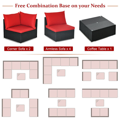 7-Piece Wicker Sectional Sofa Set, Tempered Glass Top, Red Outdoor Sectionals at Gallery Canada