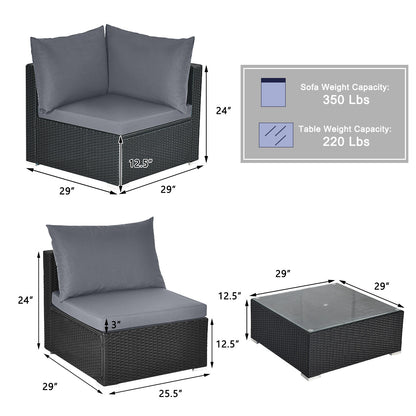 7-Piece Wicker Sectional Sofa Set With Tempered Glass Coffee Table, Gray Outdoor Sectionals at Gallery Canada
