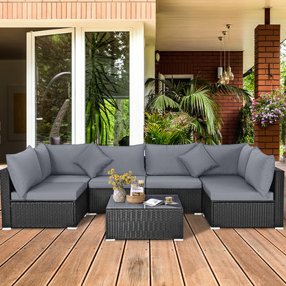 7-Piece Wicker Sectional Sofa Set With Tempered Glass Coffee Table, Gray Outdoor Sectionals at Gallery Canada