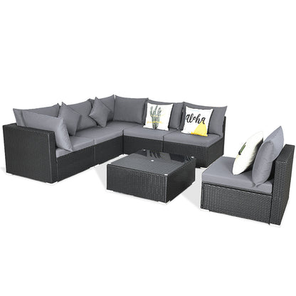 7-Piece Wicker Sectional Sofa Set With Tempered Glass Coffee Table, Gray Outdoor Sectionals at Gallery Canada