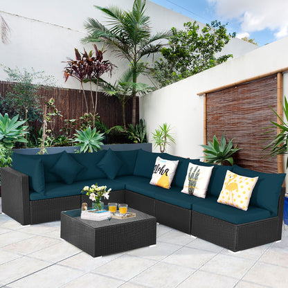 7-Piece Sectional Wicker Sofa Set, Tempered Glass Top, Peacock Blue Outdoor Sectionals at Gallery Canada