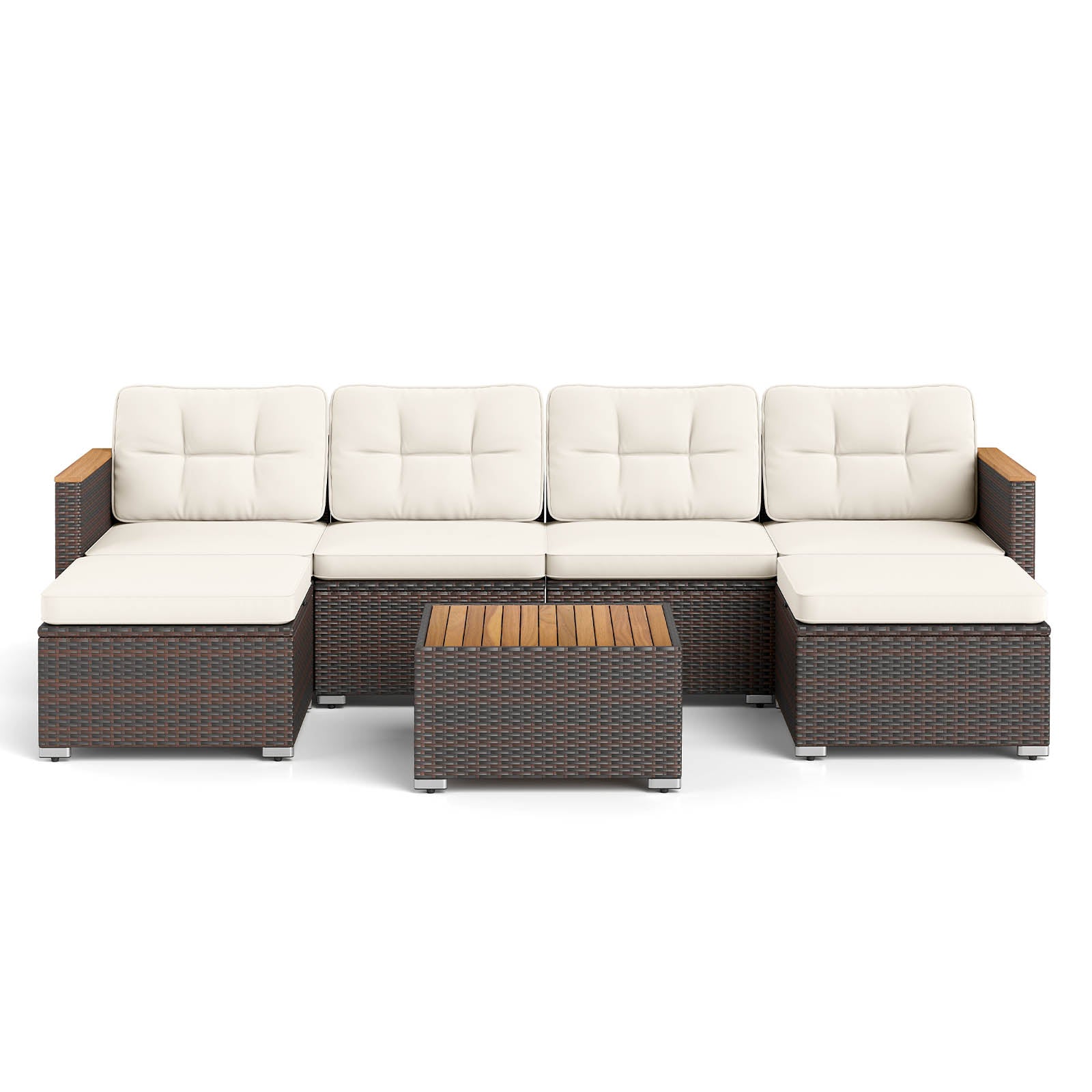 7-Piece Wicker Conversation Set, Wood Armrests, White Patio Conversation Sets at Gallery Canada