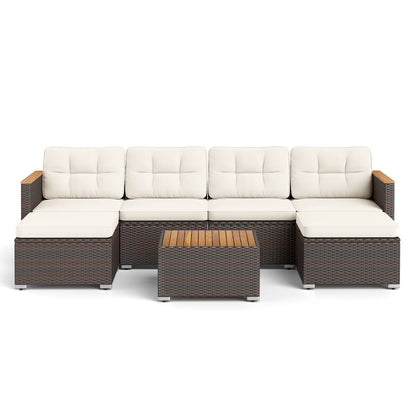 7-Piece Wicker Conversation Set, Wood Armrests, White Patio Conversation Sets at Gallery Canada