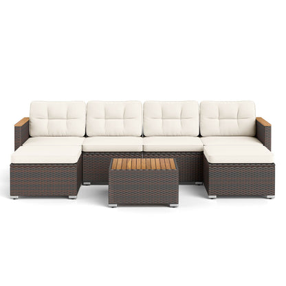 7-Piece Wicker Conversation Set, Wood Armrests, White Patio Conversation Sets at Gallery Canada
