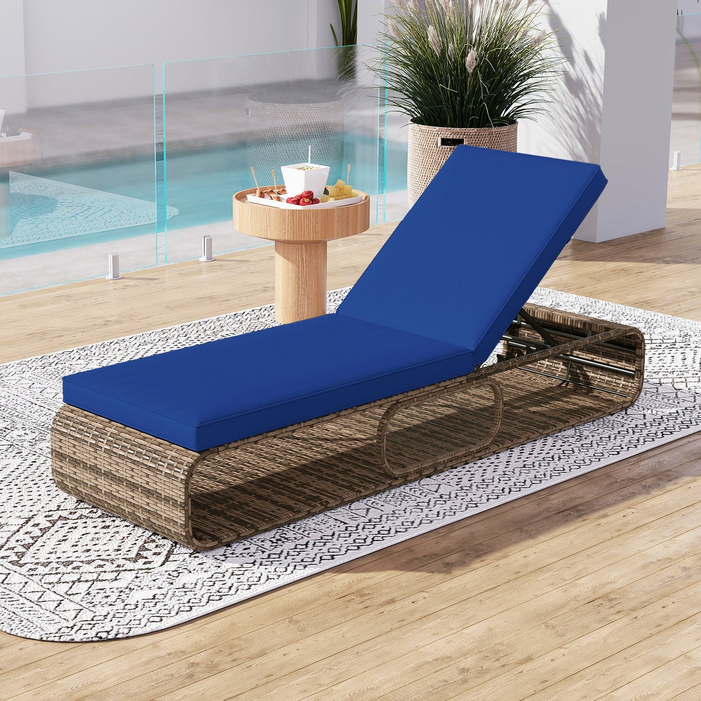 7-Position Adjustable PE Rattan Outdoor Chaise Lounge Chair, Navy Outdoor Chaise Lounges at Gallery Canada