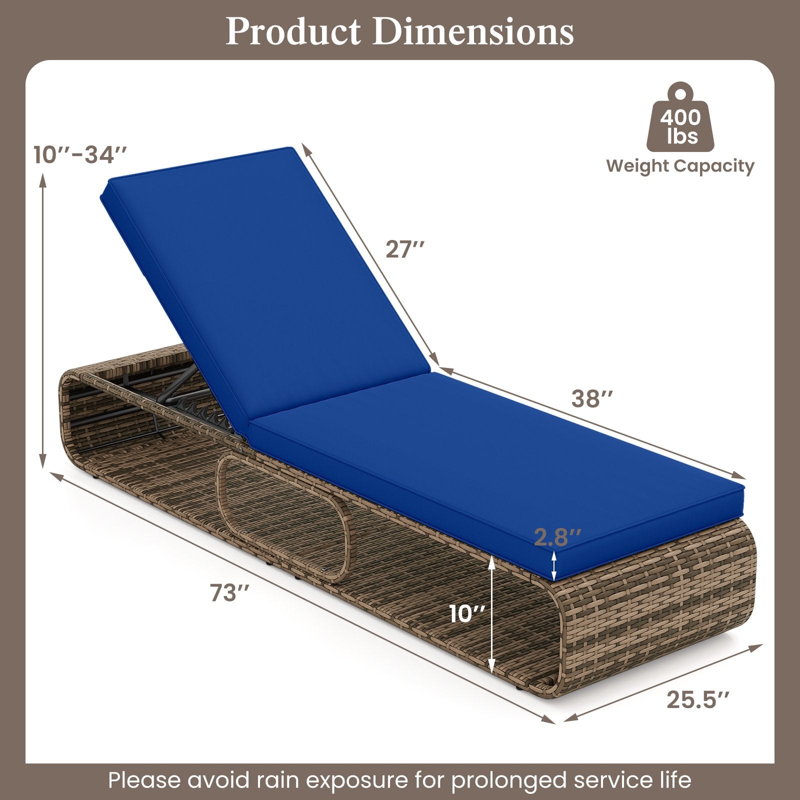 7-Position Adjustable PE Rattan Outdoor Chaise Lounge Chair, Navy Outdoor Chaise Lounges at Gallery Canada