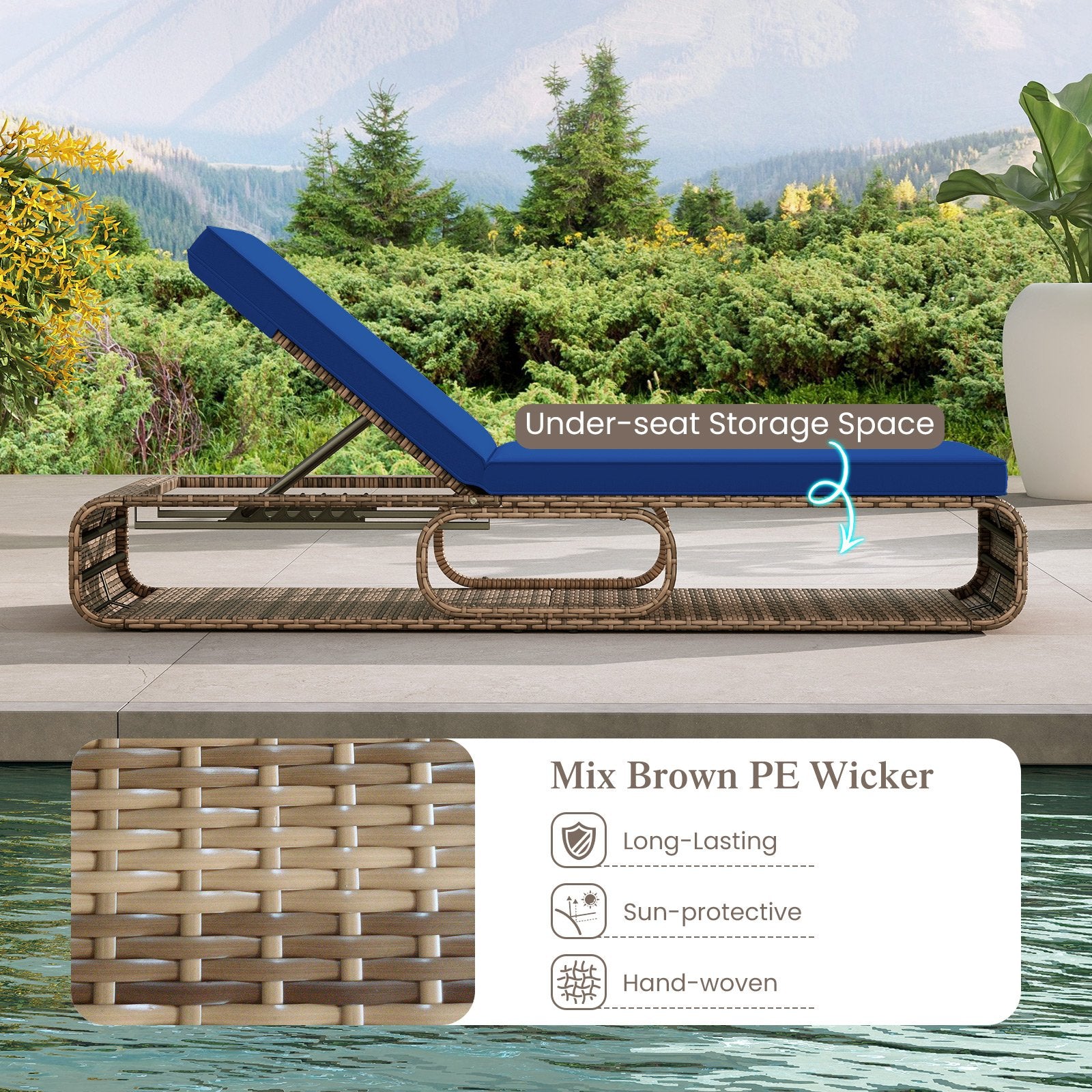 7-Position Adjustable PE Rattan Outdoor Chaise Lounge Chair, Navy Outdoor Chaise Lounges at Gallery Canada