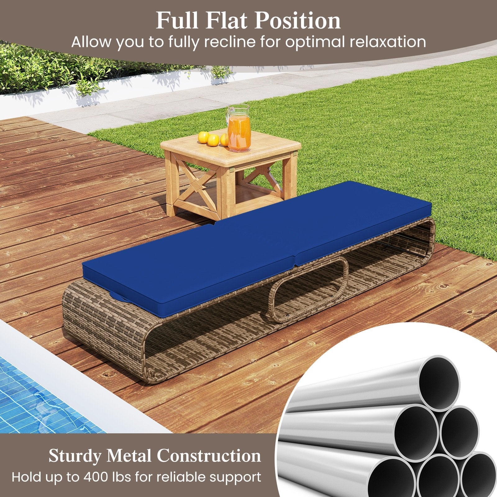 7-Position Adjustable PE Rattan Outdoor Chaise Lounge Chair, Navy Outdoor Chaise Lounges at Gallery Canada