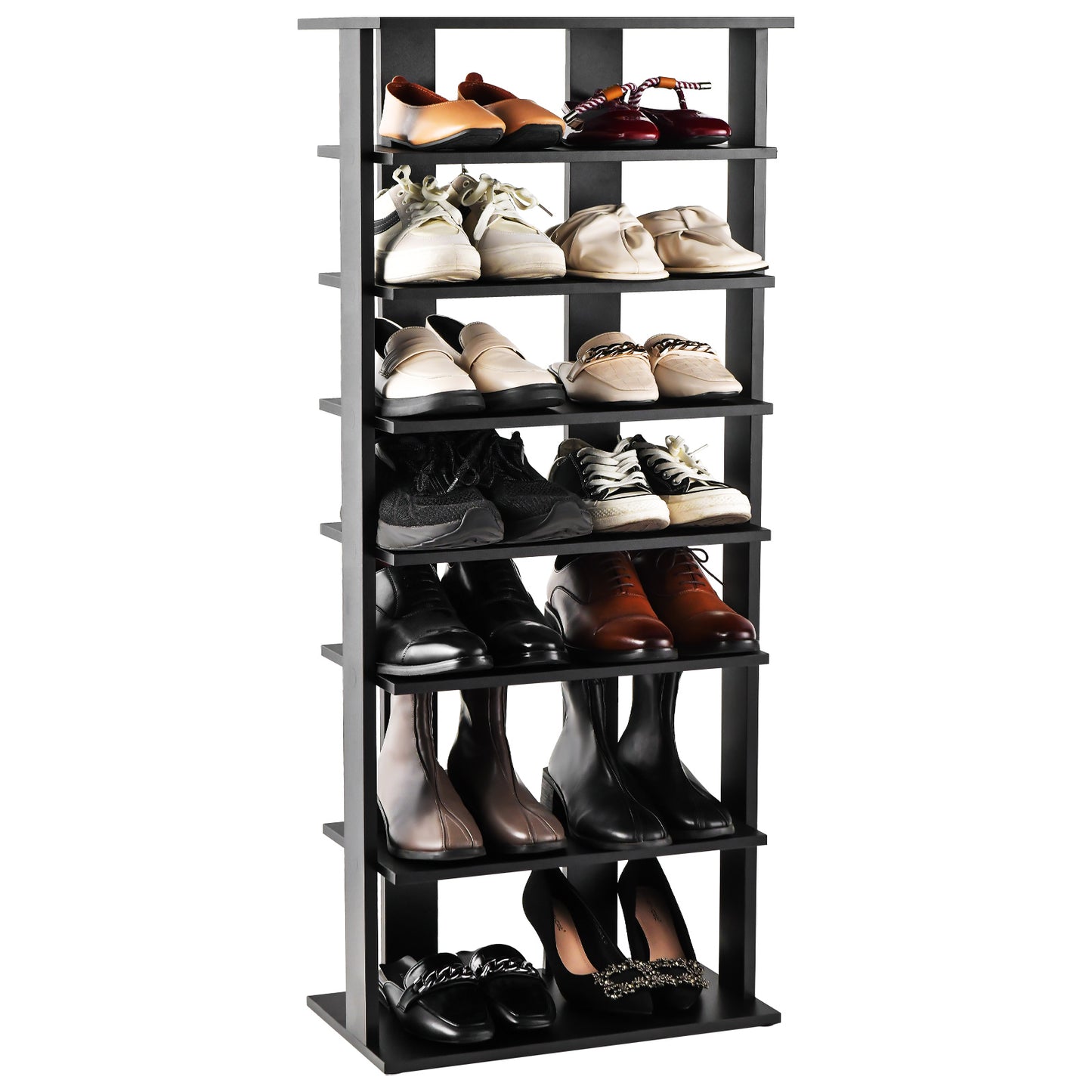 7-Tier Dual 14 Pair Shoe Rack Free Standing Concise Shelves Storage, Black Shoe Racks & Storage Benches at Gallery Canada