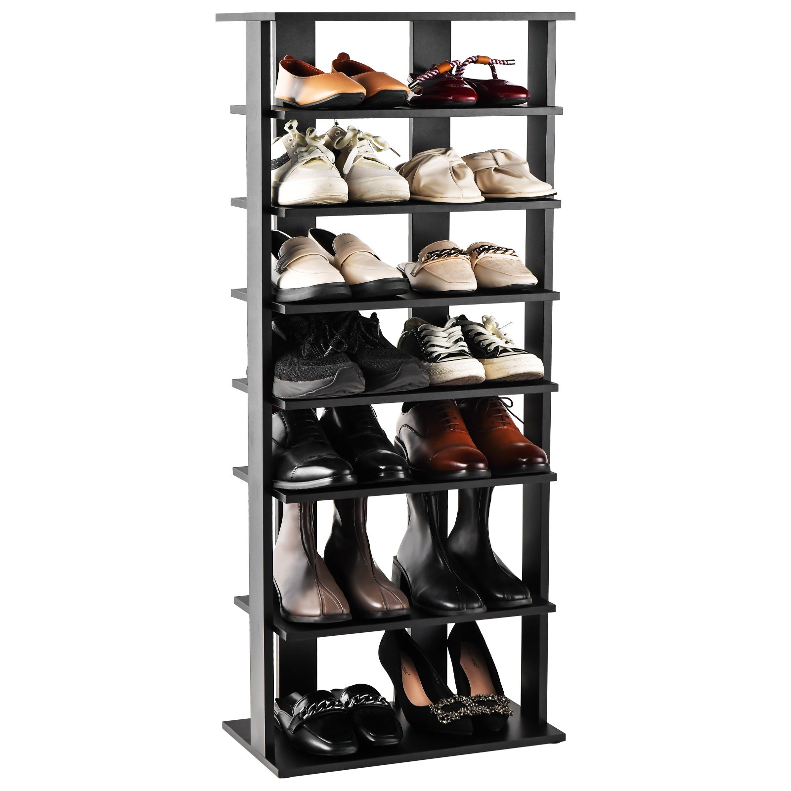7-Tier Dual 14 Pair Shoe Rack Free Standing Concise Shelves Storage, Black Shoe Racks & Storage Benches Black at Gallery Canada