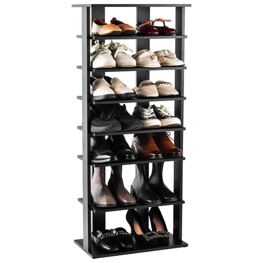7-Tier Dual 14 Pair Shoe Rack Free Standing Concise Shelves Storage, Black Shoe Racks & Storage Benches Black at Gallery Canada