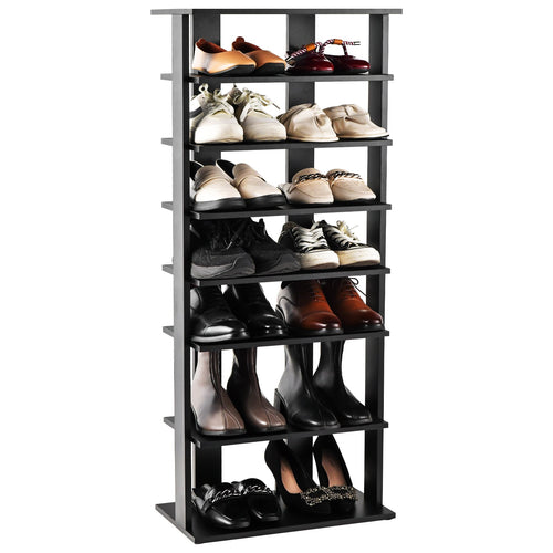 7-Tier Dual 14 Pair Shoe Rack Free Standing Concise Shelves Storage, Black