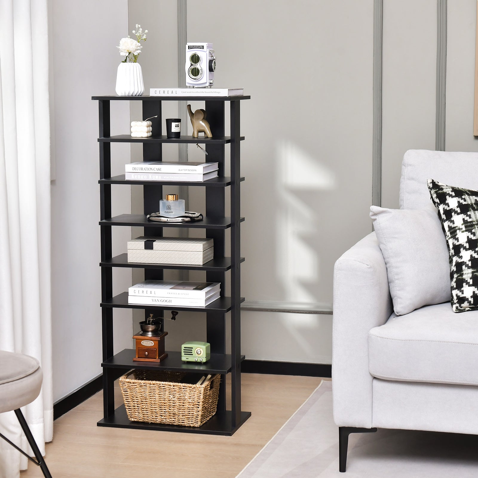 7-Tier Dual 14 Pair Shoe Rack Free Standing Concise Shelves Storage, Black Shoe Racks & Storage Benches at Gallery Canada