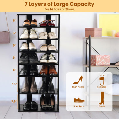 7-Tier Dual 14 Pair Shoe Rack Free Standing Concise Shelves Storage, Black Shoe Racks & Storage Benches at Gallery Canada