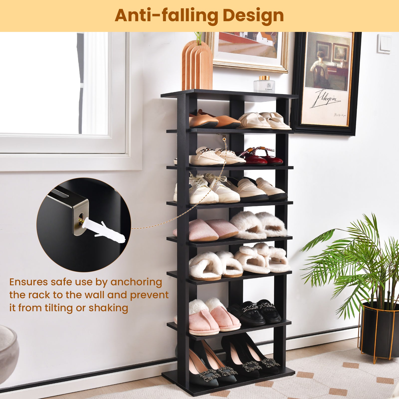 7-Tier Dual 14 Pair Shoe Rack Free Standing Concise Shelves Storage, Black Shoe Racks & Storage Benches at Gallery Canada