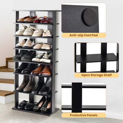 7-Tier Dual 14 Pair Shoe Rack Free Standing Concise Shelves Storage, Black Shoe Racks & Storage Benches at Gallery Canada