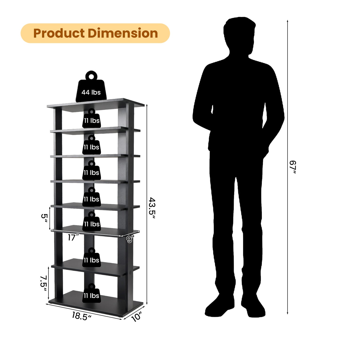 7-Tier Dual 14 Pair Shoe Rack Free Standing Concise Shelves Storage, Black Shoe Racks & Storage Benches at Gallery Canada