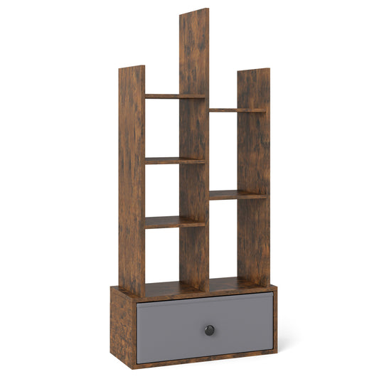 7-Tier Open-Back Bookshelf With Drawer, Rustic Brown Bookcases Rustic Brown at Gallery Canada