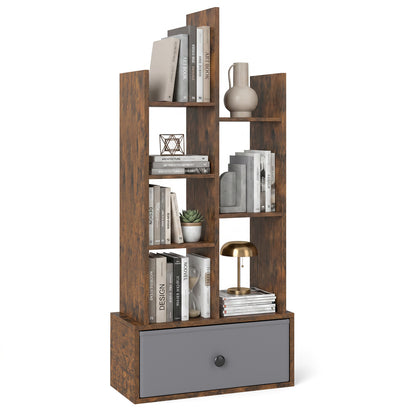 7-Tier Open-Back Bookshelf With Drawer, Rustic Brown Bookcases at Gallery Canada