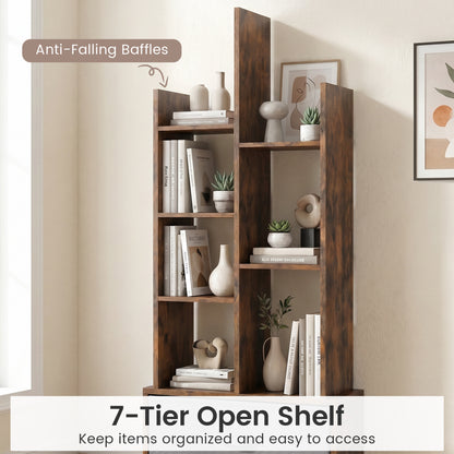 7-Tier Open-Back Bookshelf With Drawer, Rustic Brown Bookcases at Gallery Canada