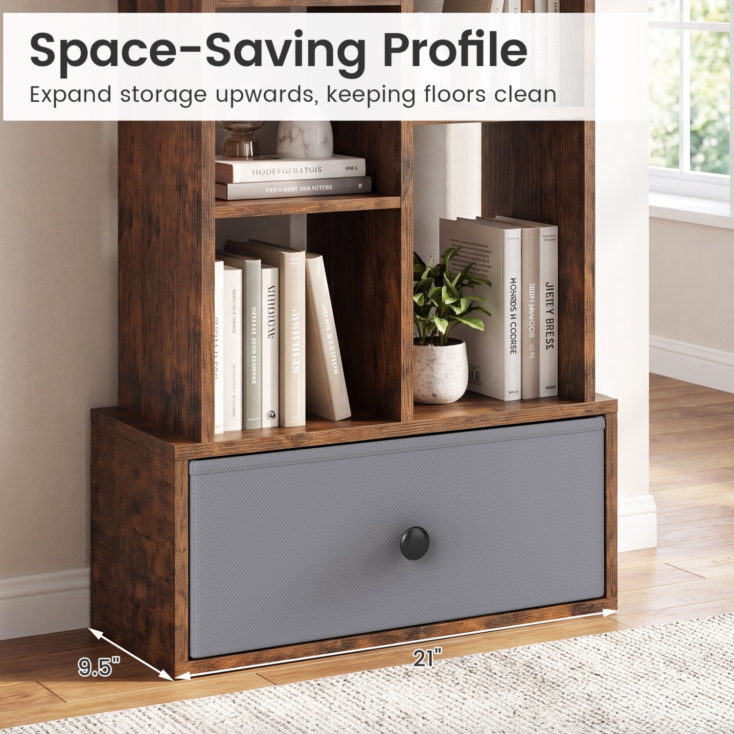 7-Tier Open-Back Bookshelf With Drawer, Rustic Brown Bookcases at Gallery Canada