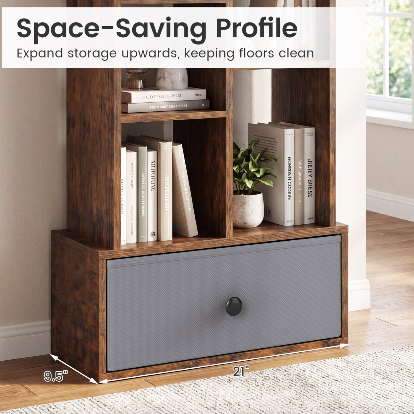 7-Tier Open-Back Bookshelf With Drawer, Rustic Brown Bookcases at Gallery Canada