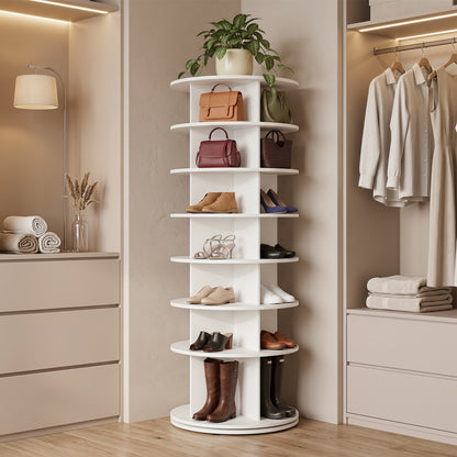 7-Tier Rotating Shoe Rack Tower, White Shoe Racks & Storage Benches at Gallery Canada