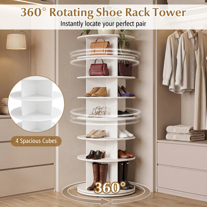 7-Tier Rotating Shoe Rack Tower, White Shoe Racks & Storage Benches at Gallery Canada