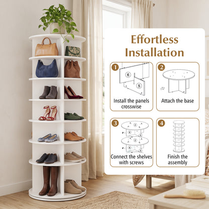 7-Tier Rotating Shoe Rack Tower, White Shoe Racks & Storage Benches at Gallery Canada