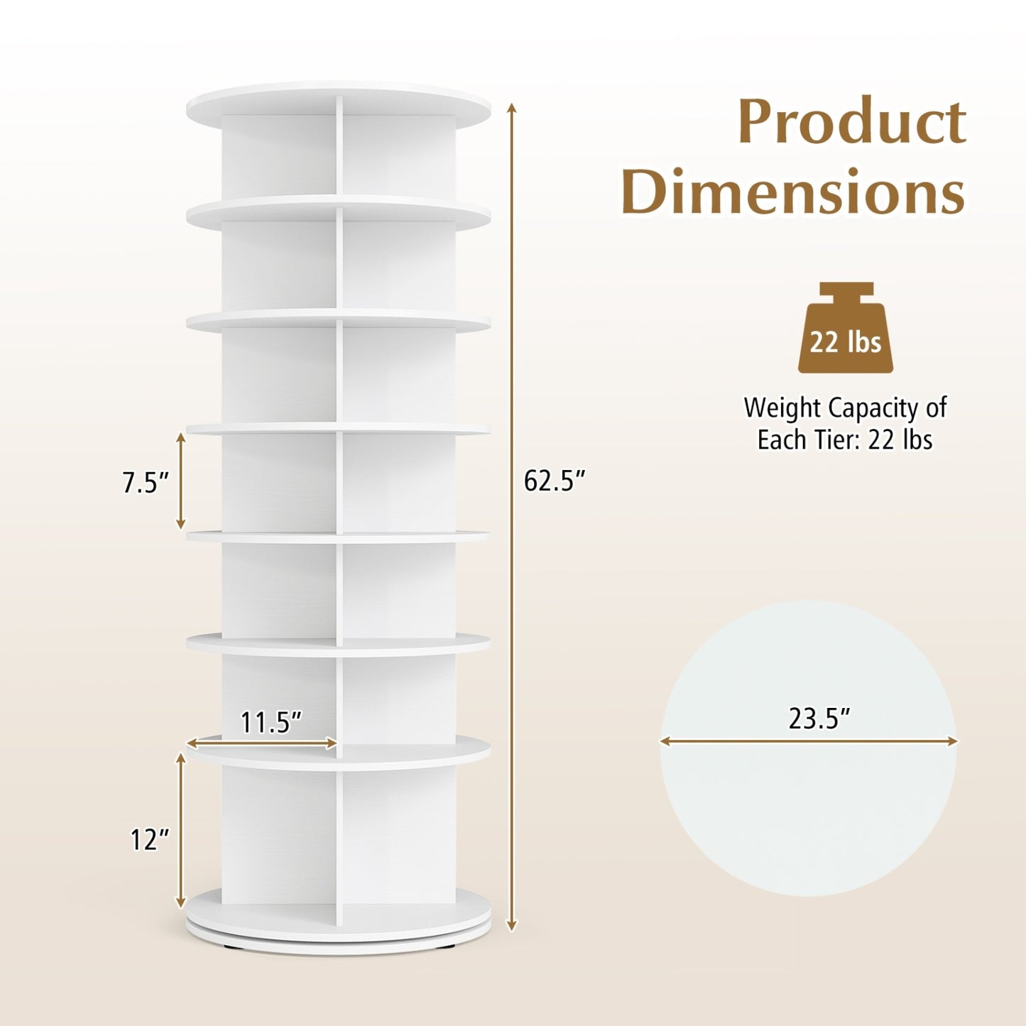 7-Tier Rotating Shoe Rack Tower, White Shoe Racks & Storage Benches at Gallery Canada
