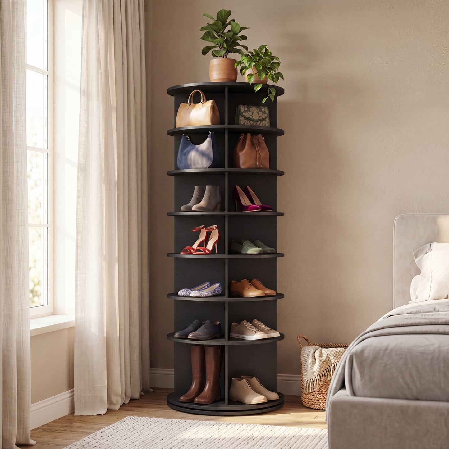 7-Tier Rotating Shoe Rack Tower, Black