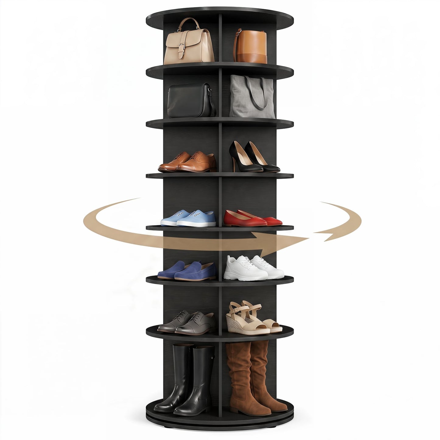 7-Tier Rotating Shoe Rack Tower, Black
