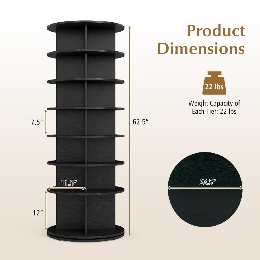 7-Tier Rotating Shoe Rack Tower, Black