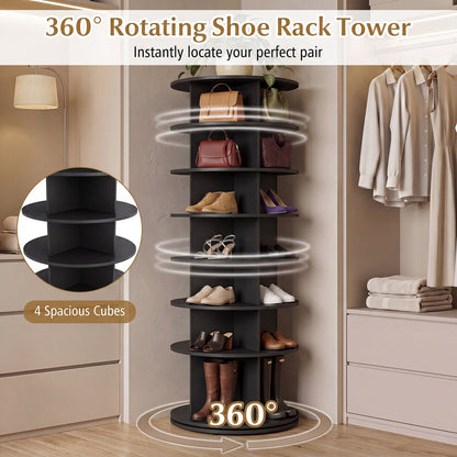 7-Tier Rotating Shoe Rack Tower, Black