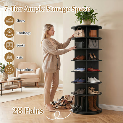 7-Tier Rotating Shoe Rack Tower, Black
