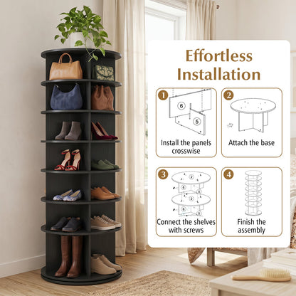 7-Tier Rotating Shoe Rack Tower, Black