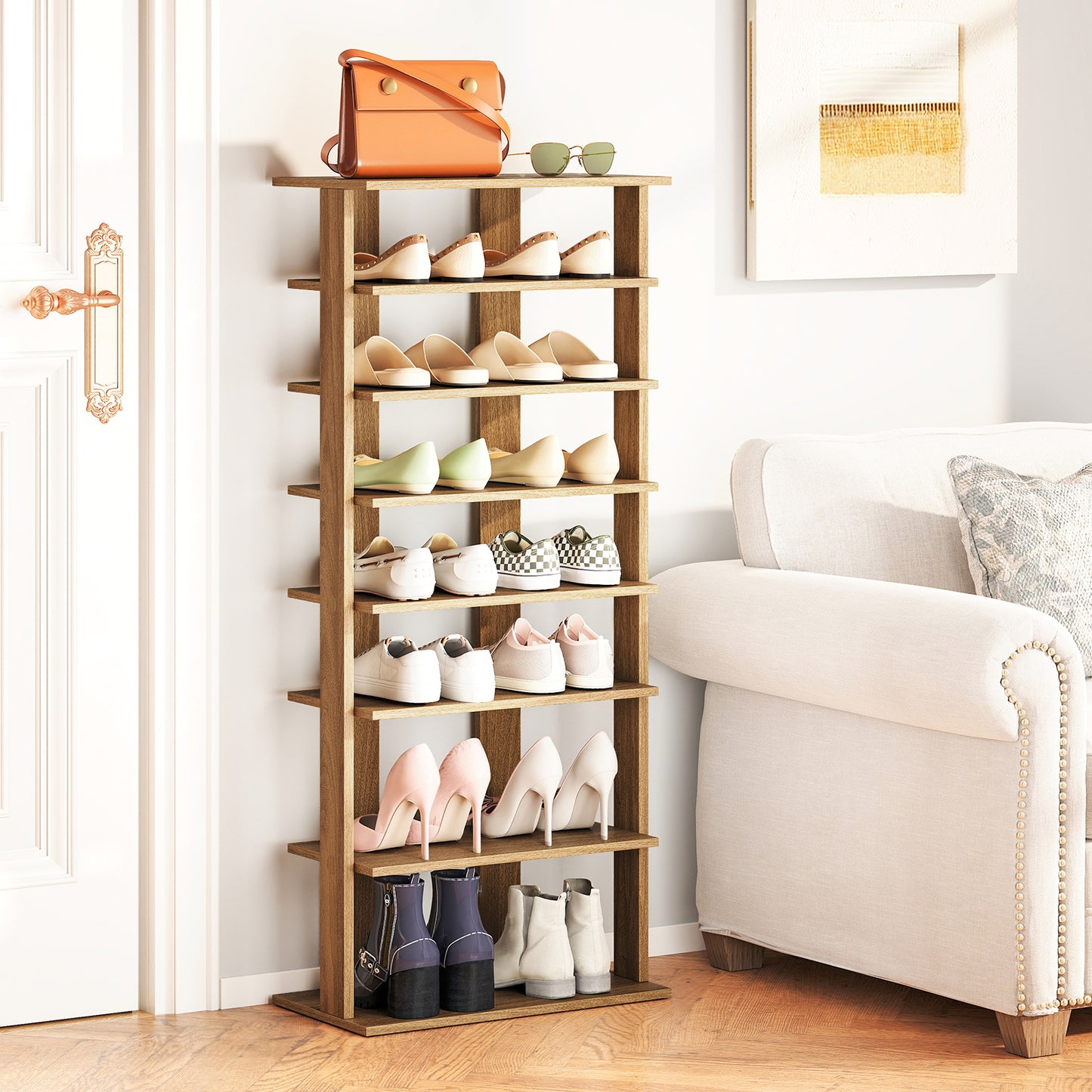 7 Tiers Patented Vertical Shoe Rack for Front Door, Natural