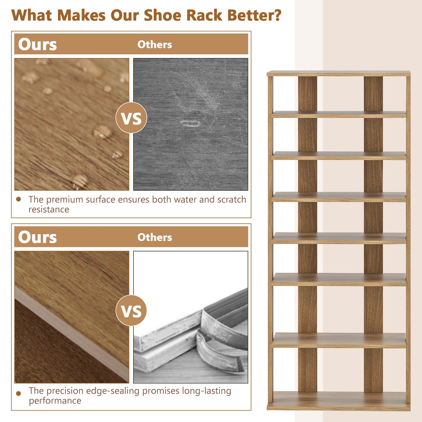 7 Tiers Patented Vertical Shoe Rack for Front Door, Natural