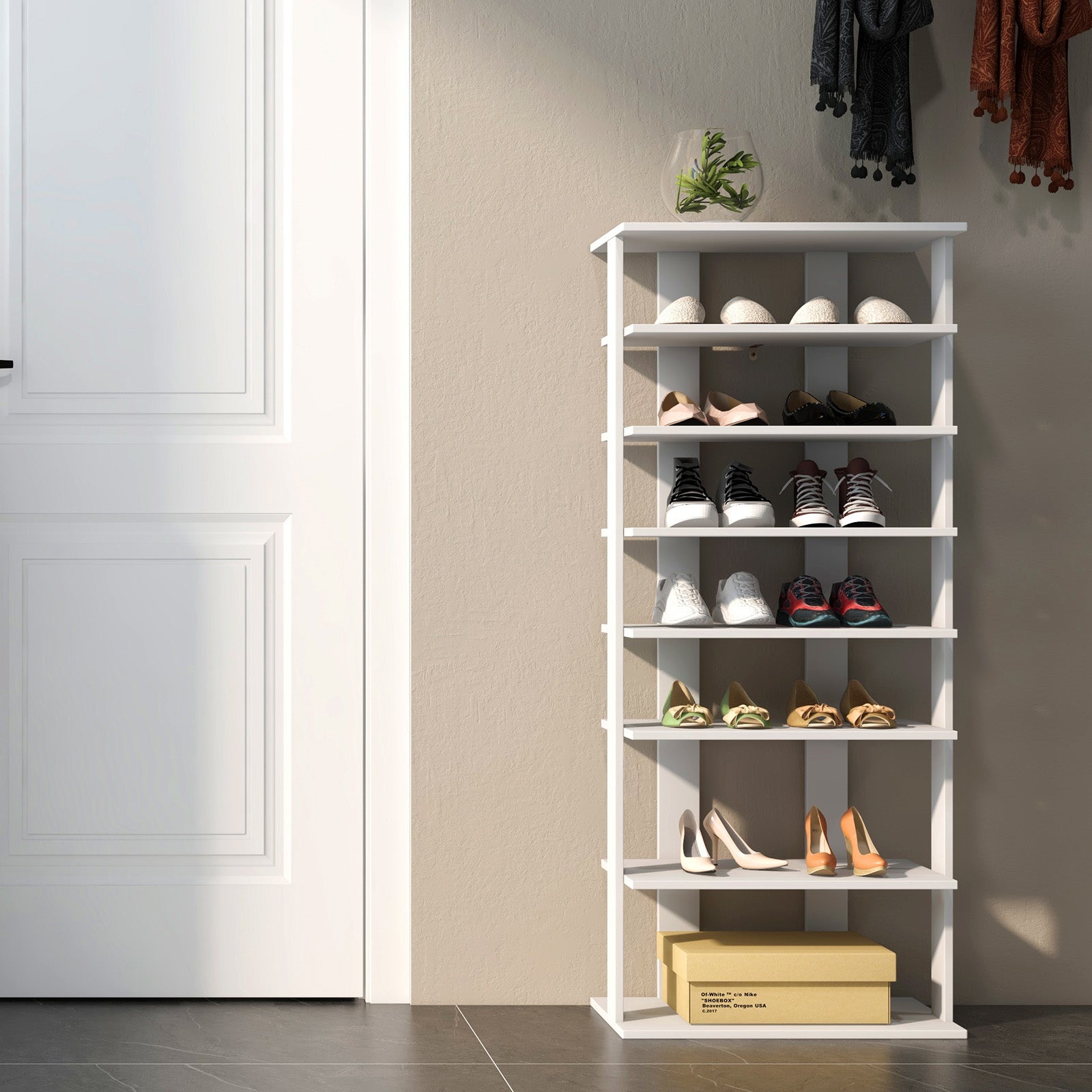 7 Tier Vertical Shoe Rack, White Shoe Racks & Storage Benches at Gallery Canada
