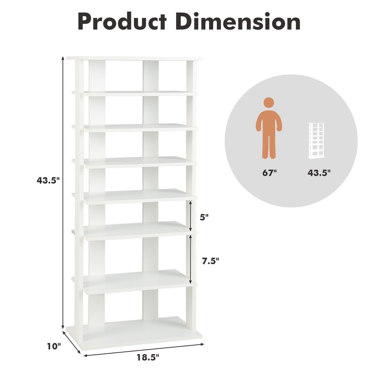 7 Tier Vertical Shoe Rack, White Shoe Racks & Storage Benches at Gallery Canada