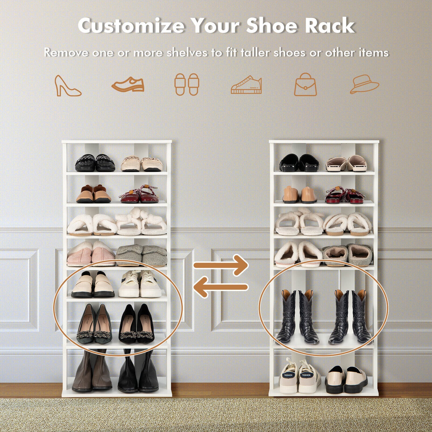 7 Tier Vertical Shoe Rack, White Shoe Racks & Storage Benches at Gallery Canada