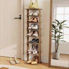 7-Tiers Vertical Wooden Space Saving Shoe Rack for Front Door, Natural